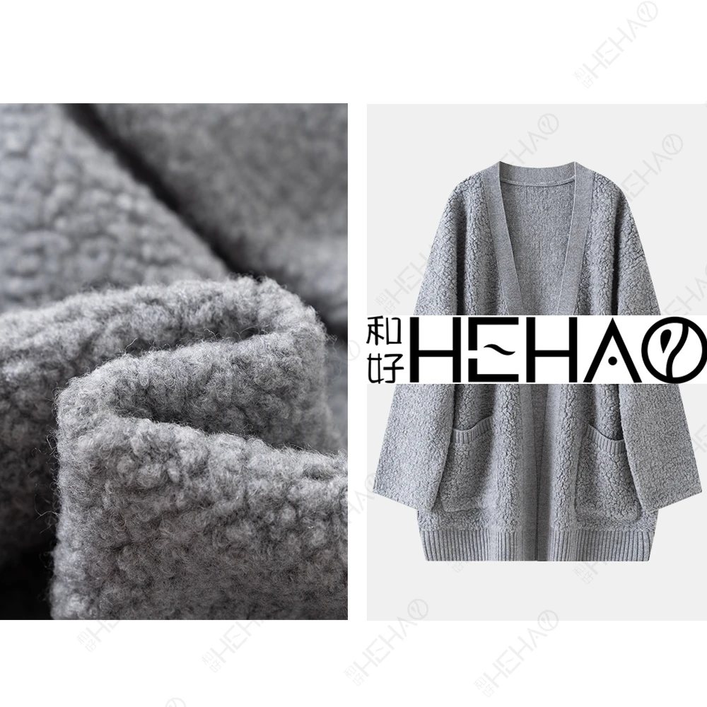 100%羊毛春秋时尚休闲加厚宽松纯色毛针织衫外套5827