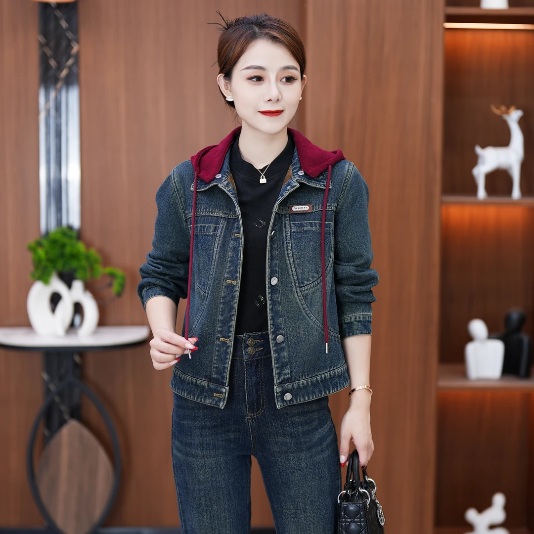 【带帽水洗软牛仔外套】2024冬季加绒加厚防风保暖休闲牛仔外套