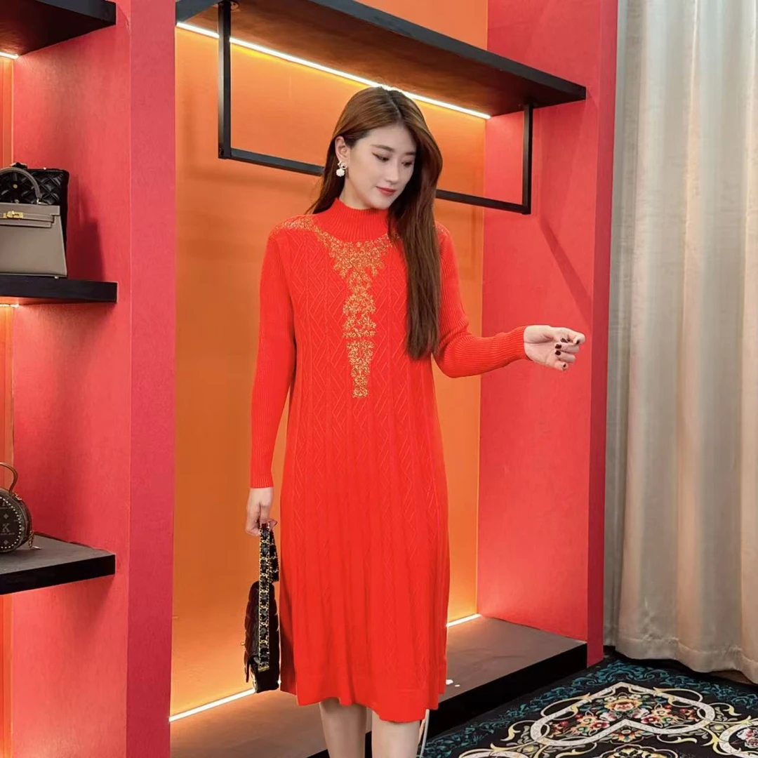 3636 多金大码气质减龄长款A字裙子女装设计感连衣裙女