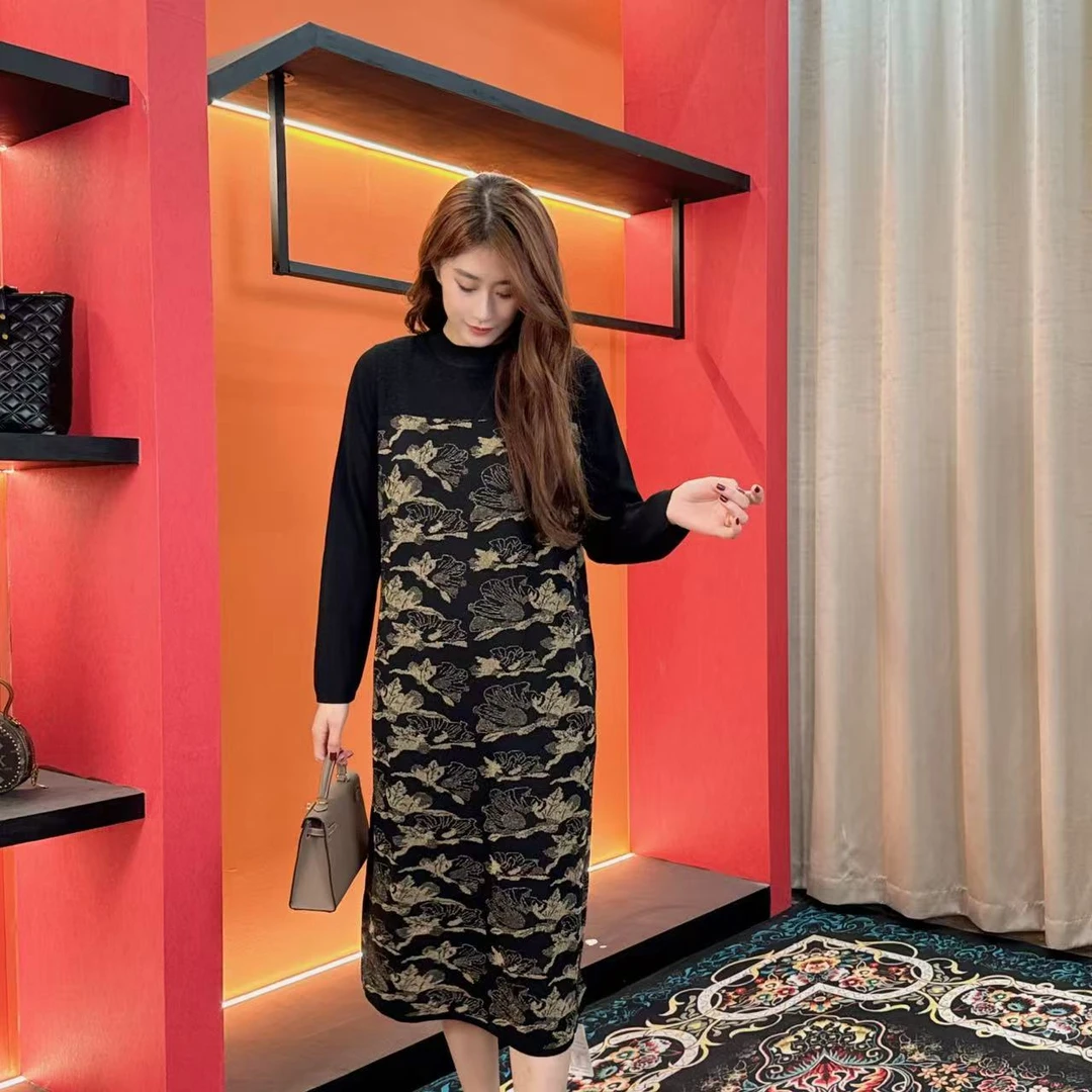 T18 修身多宝大码气质减龄长款A字裙子秋冬季女装连衣裙女