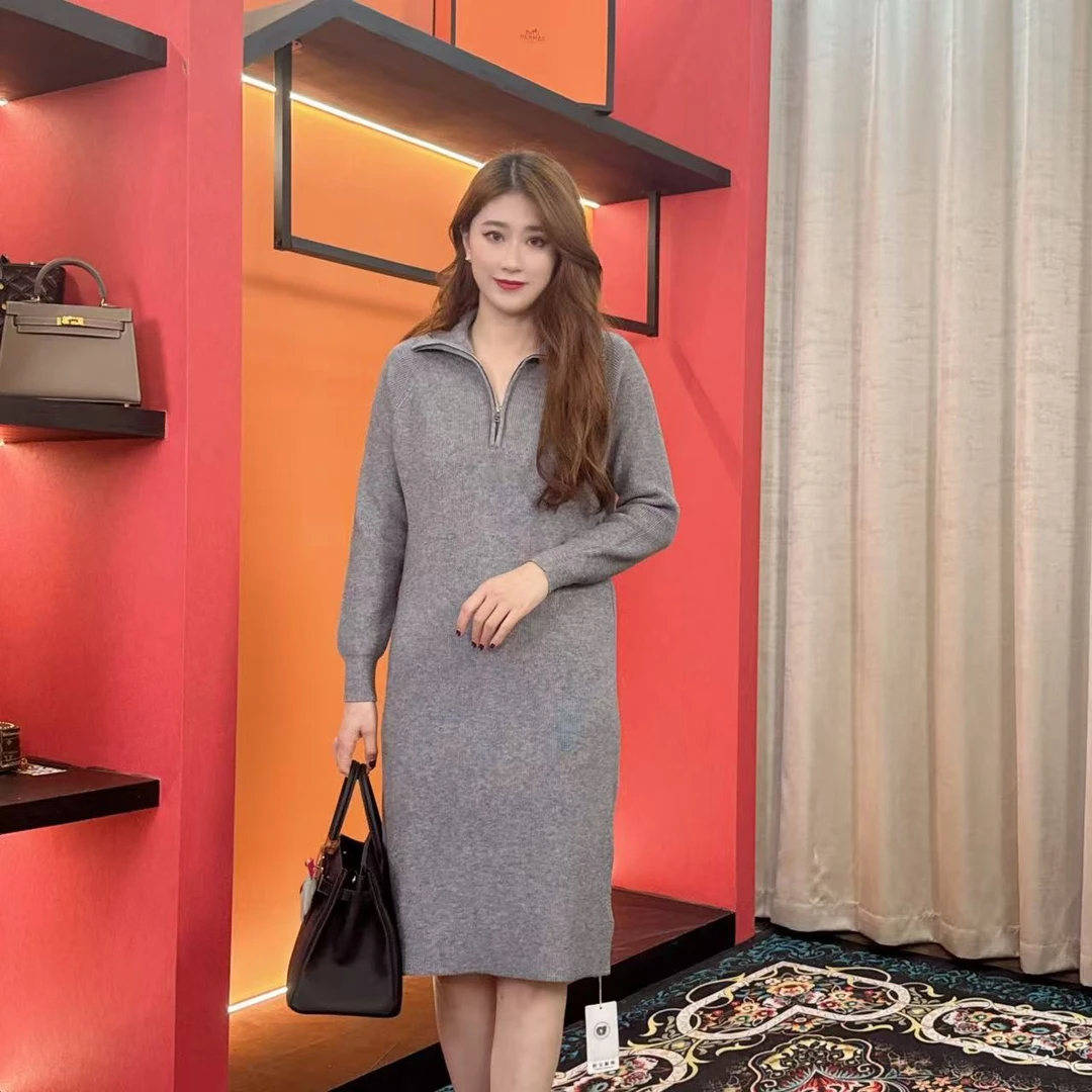 128多金大码气质减龄长款A字裙子秋冬季女装设计感连衣裙女t18