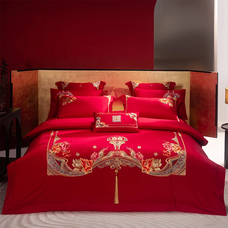 思辰家纺结婚四件套大红全棉纯棉婚房喜被高端婚庆十件套床上用品