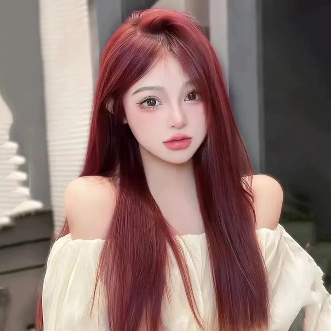 【海王红湄拉】树莓红假发女长发夏天薄款中分长直发自然全头套