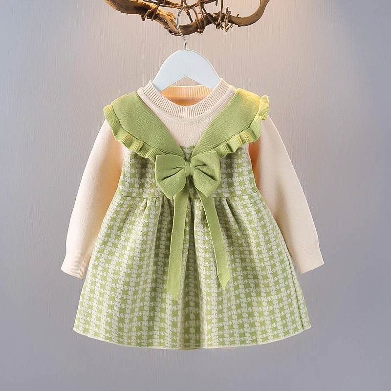 2024女童春季连衣裙女宝宝新款长袖秋装格子裙子儿童洋气公主裙潮