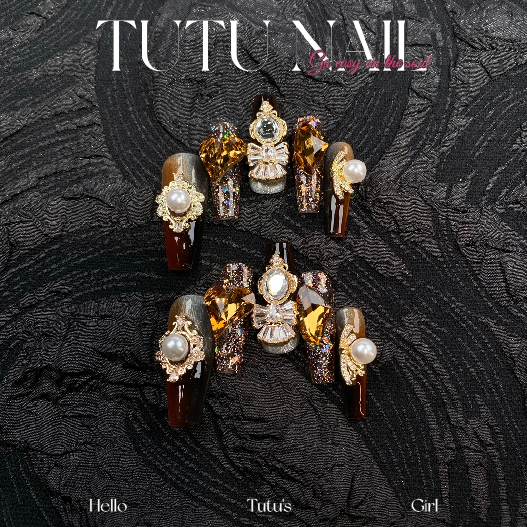 【缘圆】TUTU NAIL手工穿戴甲可拆卸美甲重工赠品婚甲红黄美拉德