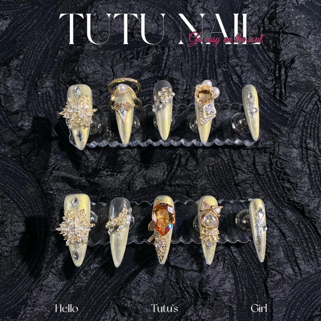 【日月同辉】TUTU NAIL手工穿戴美甲可拆卸高级感长尖金婚甲戒指