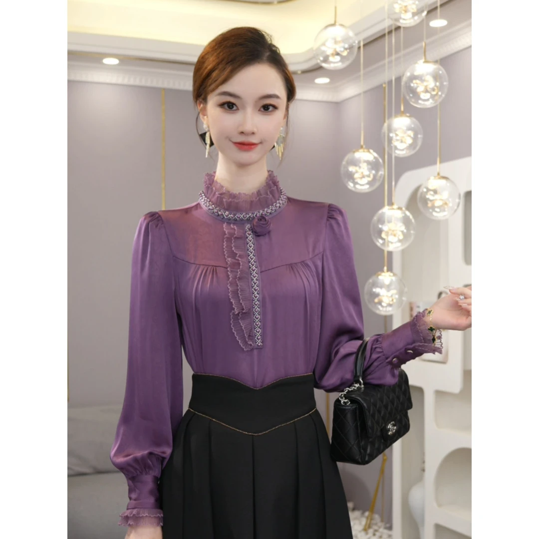 唐熹2024秋新款【X24-Q265】时尚气质高级优雅紫色衬衫上衣