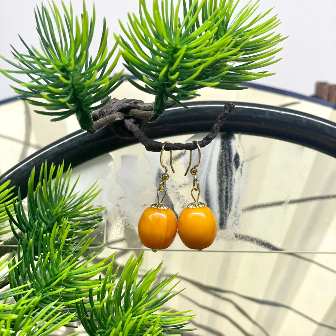 天然蜜蜡枣珠耳勾复古简约