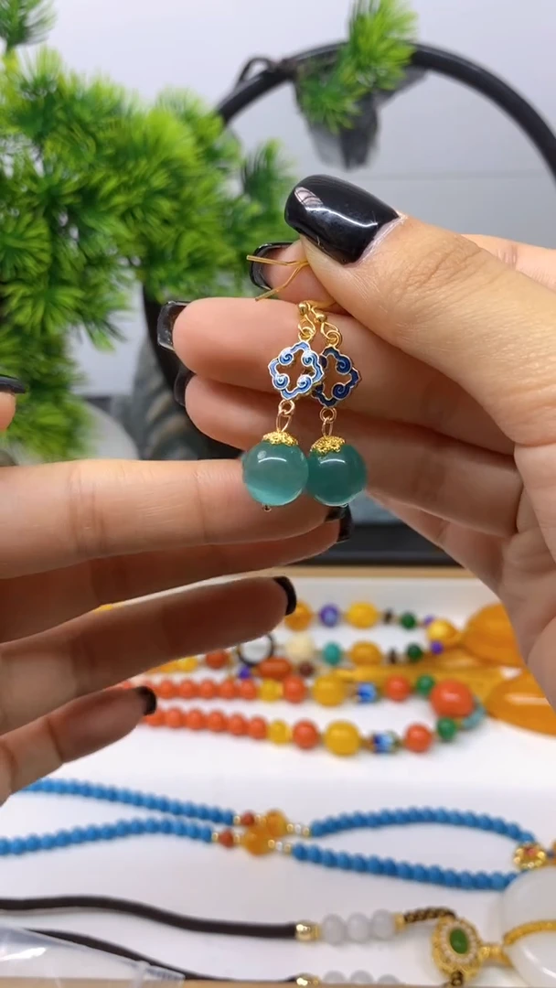 【闪购商品】碧玺猫眼耳坠14K金镶嵌耳钩E399
