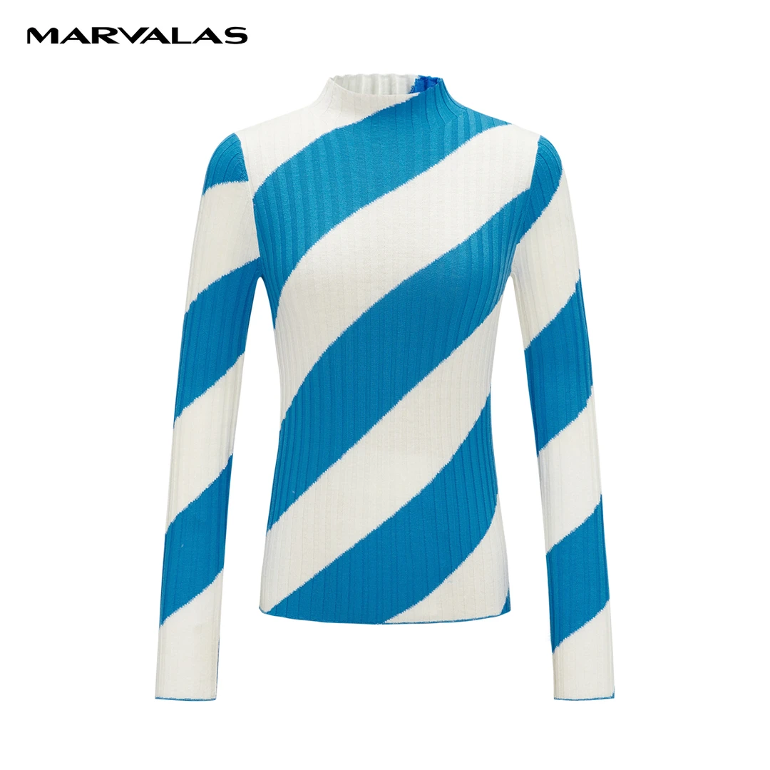 【羊羊专属】曼德诗全羊毛针织衫2023秋冬斜条纹撞色套头M733307175