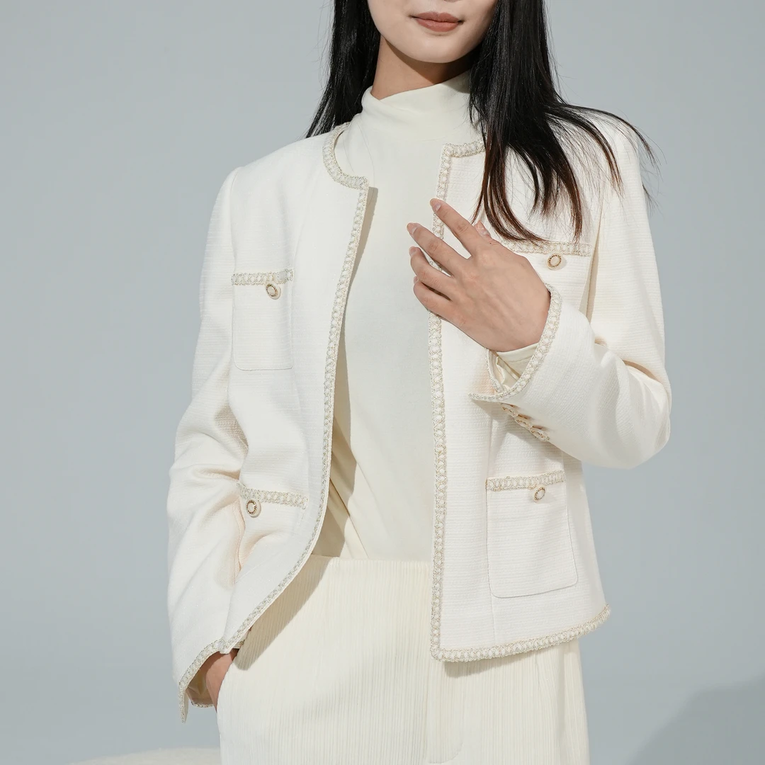 【曼德诗】小香风外套秋季时尚纯色外搭MD421310679