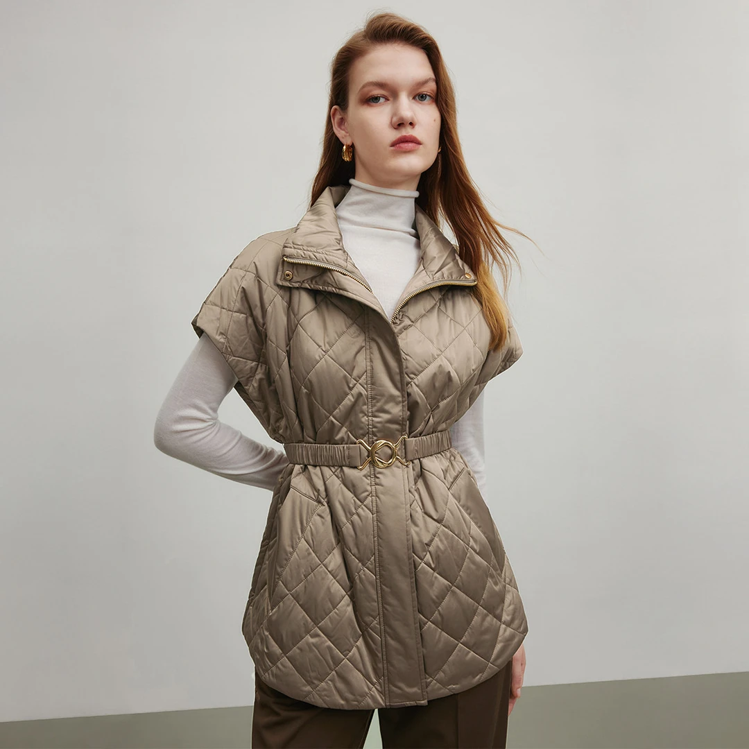 坎肩收腰马夹女秋季立领菱格设计感简约百搭棉服Y400082