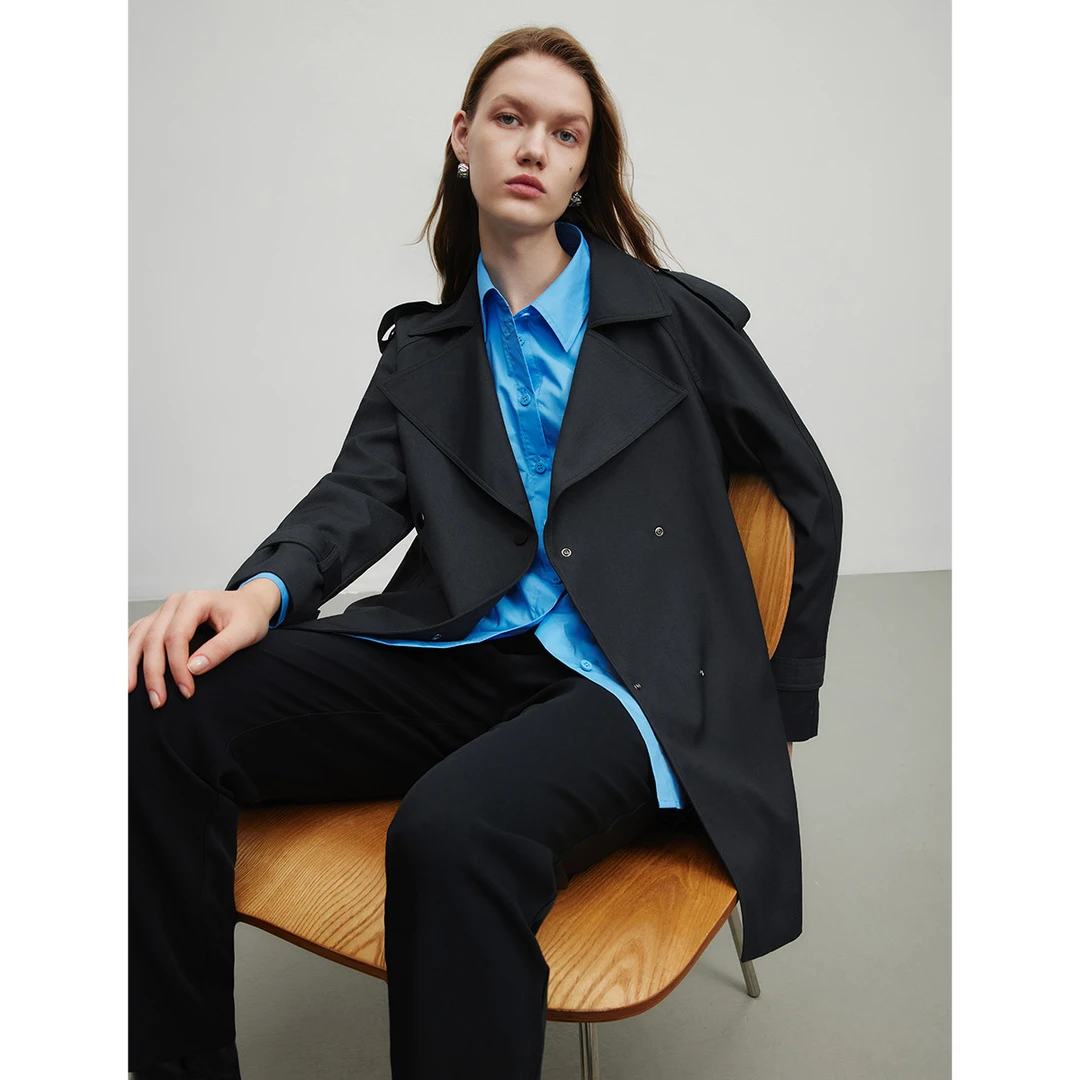 韩版简约风衣外套女秋季百搭高级感纯色气质宽松外套Y424302004