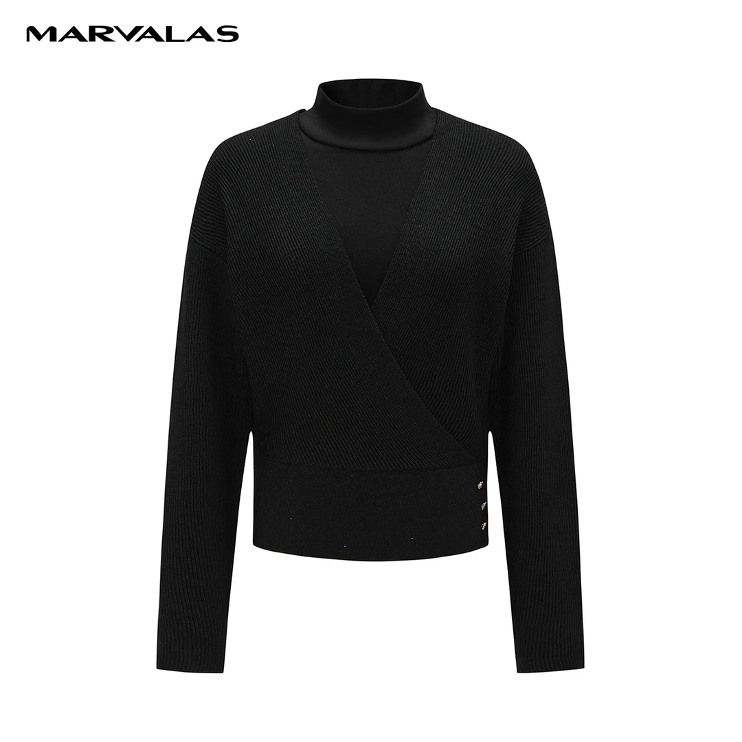 【籽言专属】曼德诗短款针织衫冬绵羊毛混纺套头衫M7333072