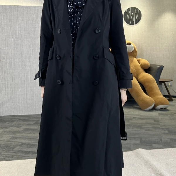 气质翻领双排扣风衣女秋季时尚腰带设计感中长款外套431212-86638