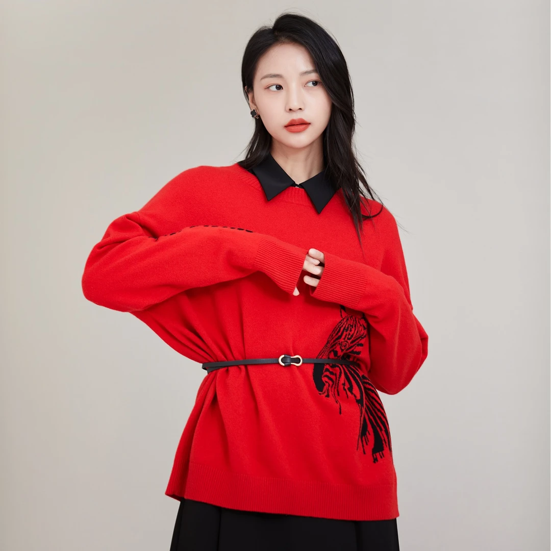 【专柜同款】M733302035曼德诗圆领斑马秋冬羊绒衫