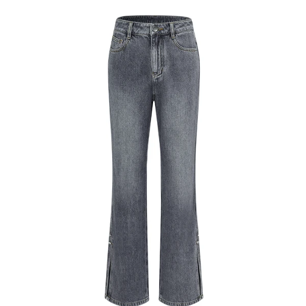 【籽言专属】时尚高腰牛仔裤显瘦设计感阔腿裤百微喇休闲裤