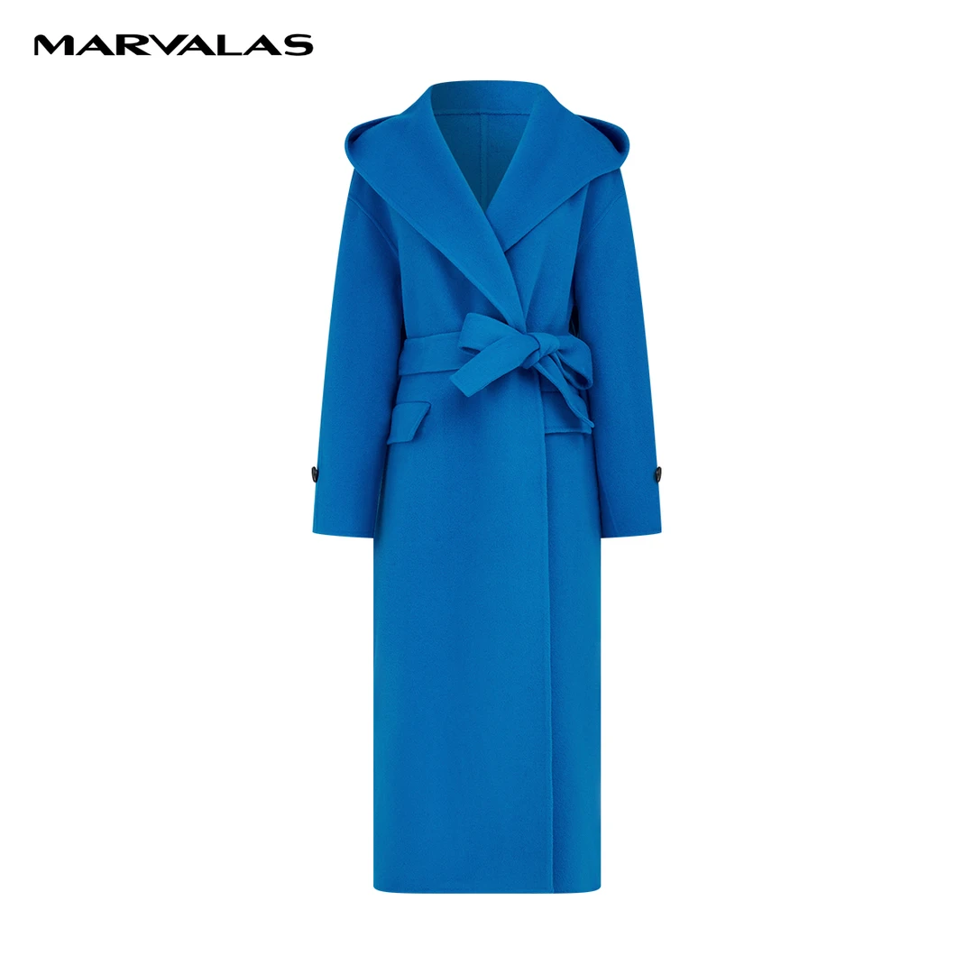 【小余专属】曼德诗全羊毛连帽毛呢外套2023冬双面呢大衣M4263072