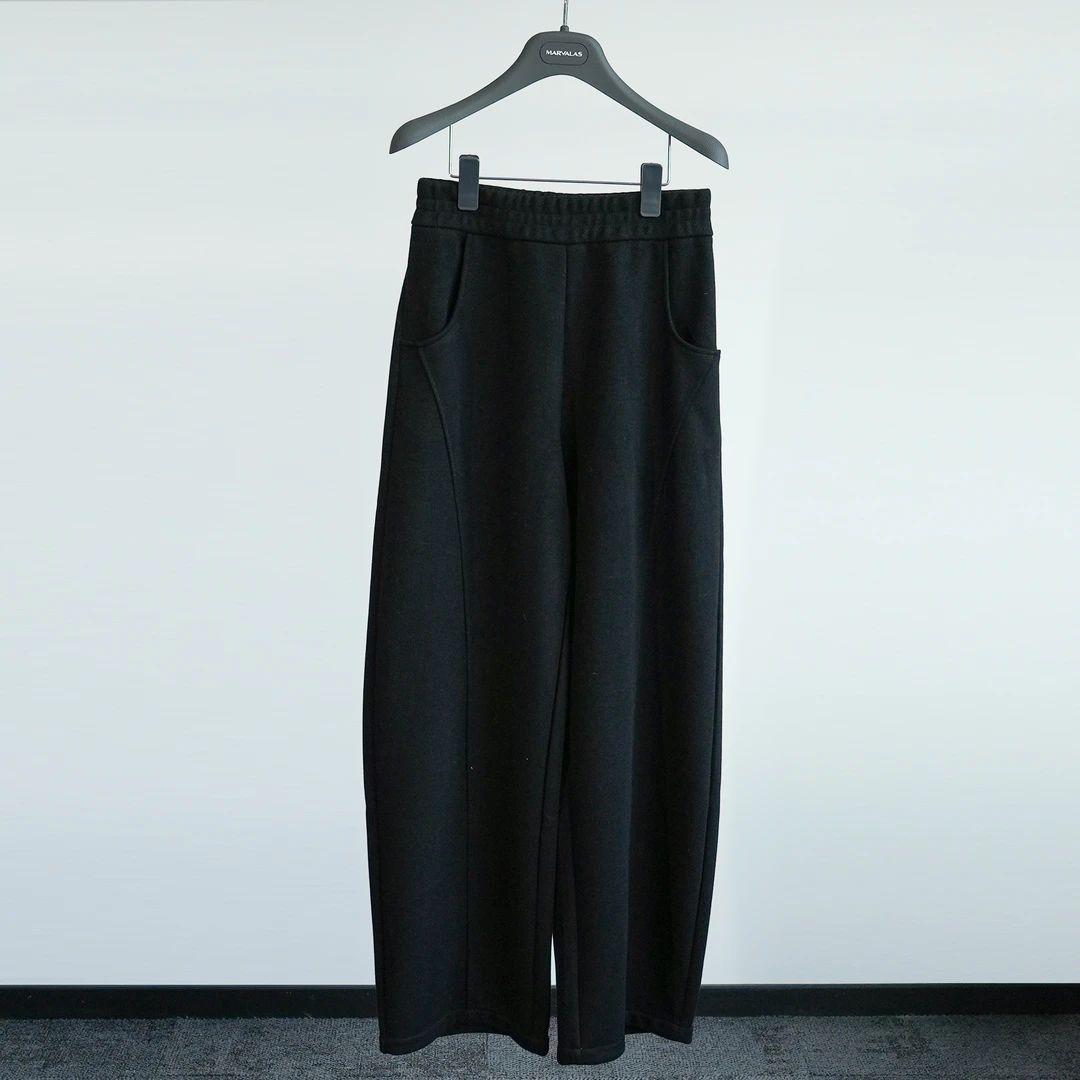 【曼德诗】冬上新山羊绒醋酯加绒高腰百搭松紧腰休闲裤MC202411016