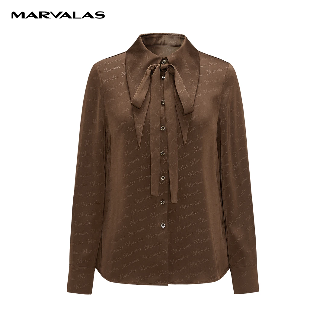 【诗语专属】曼德诗衬衫女2023秋冬字母印花抗皱雪纺衬衣M3113072