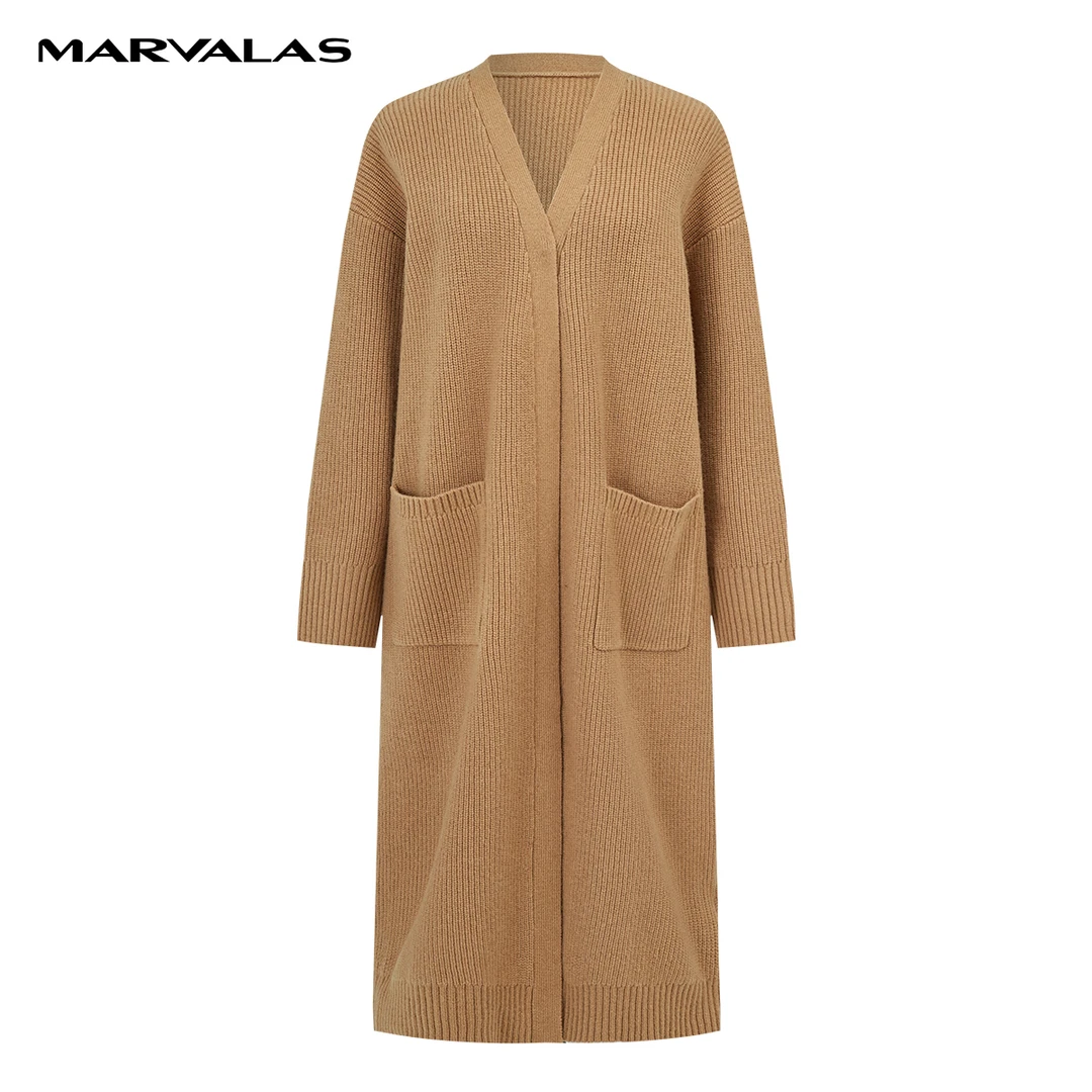 【专柜同款】M731302682曼德诗慵懒长款时尚气质毛衣中长款秋冬v领