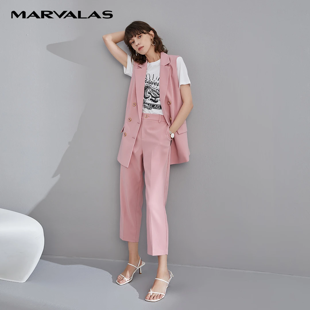 【曼德诗】时尚西装马甲收腰显瘦中长款女400022-90183