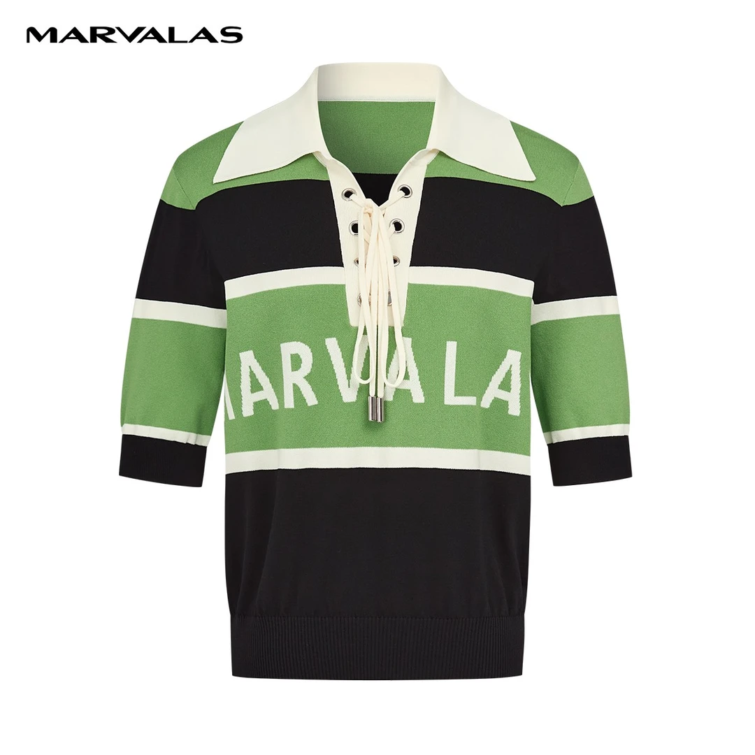 【专柜同款】M733104602曼德诗撞色短款套头衫春夏上衣时尚夏季拼色