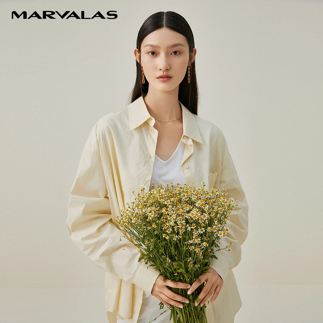 【曼德诗】宽松衬衫女慵懒风夏秋新款港风白色衬衣中长款设D330518