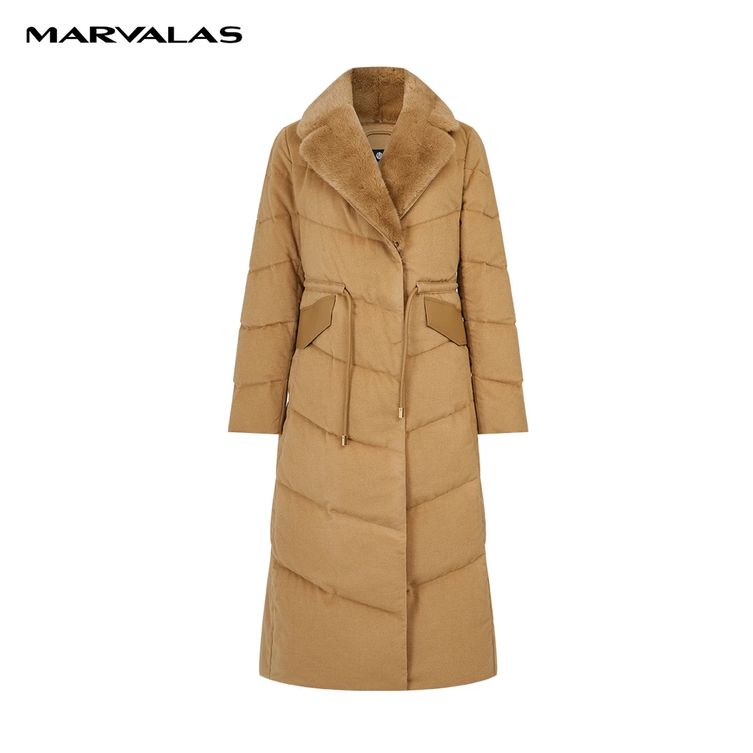 【曼德诗】新款大毛领中长款女款羽绒服高档保暖貂毛领M427302808