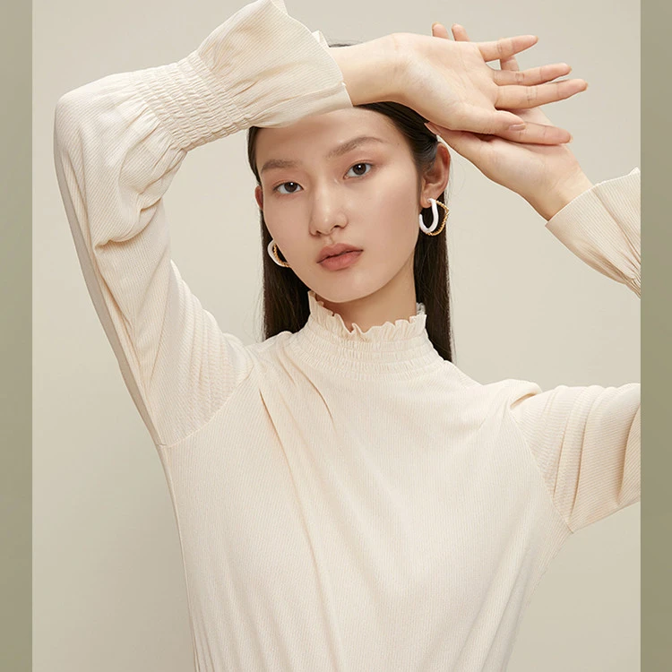 【诗语专属】官方正品时尚立领木耳边打底2023蕾丝衬衫女M331165