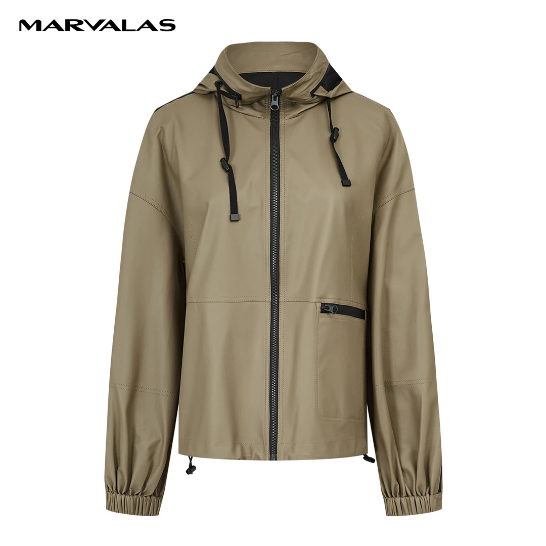 【诗语专属】曼德诗气质宽松工装风绵羊皮革时尚短款外套M430153