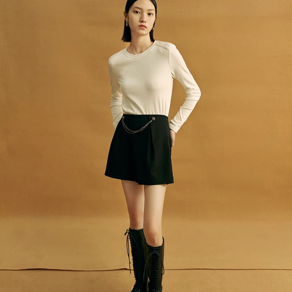 高腰牛仔短裤女休闲压褶裤复古百搭ins设计感短裤M110062