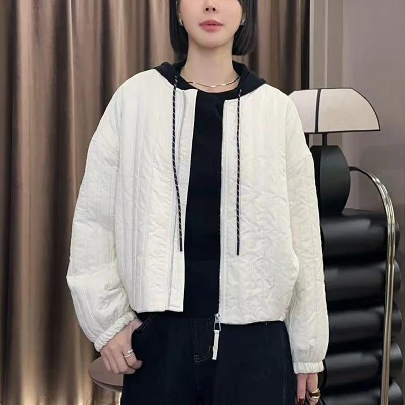 大码洋气百搭别致坑条棉衣外套女冬季新款小个子长袖拉链上衣夹克