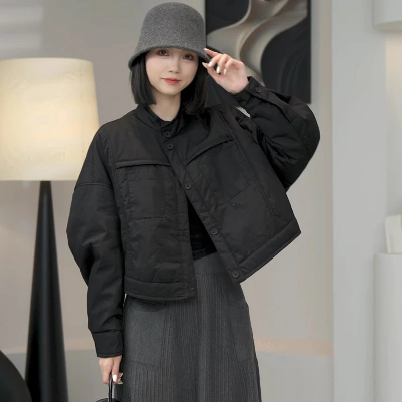 高级感立领别致棉服短外套女冬季保暖时尚单排扣遮肉开衫夹克棉衣