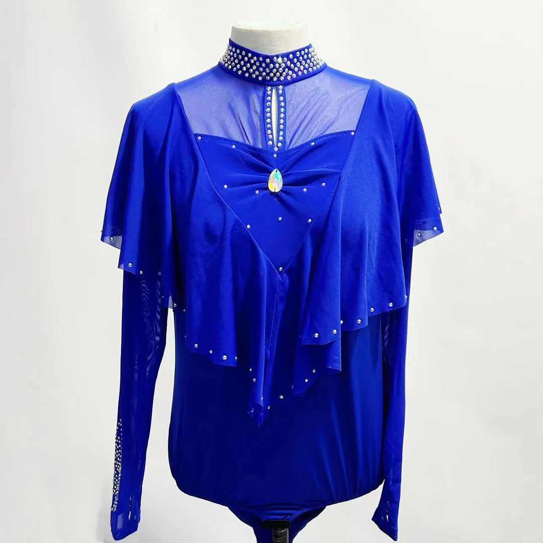 七海舞服 三步踩女式水兵舞广场舞女式新款时尚蓝色气质镶钻上衣