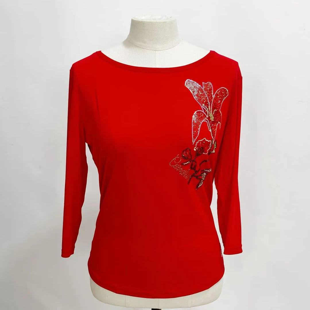 七海舞服三步踩水兵舞舞蹈女款长袖新款式上衣民族风舞蹈服红色