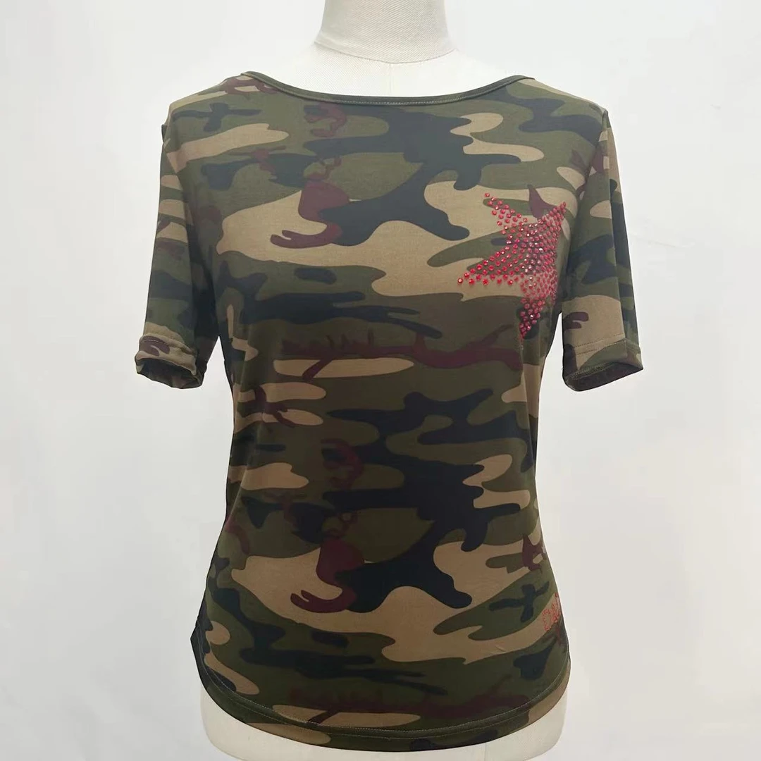 广场舞迷彩中袖练习服 爱国五星款