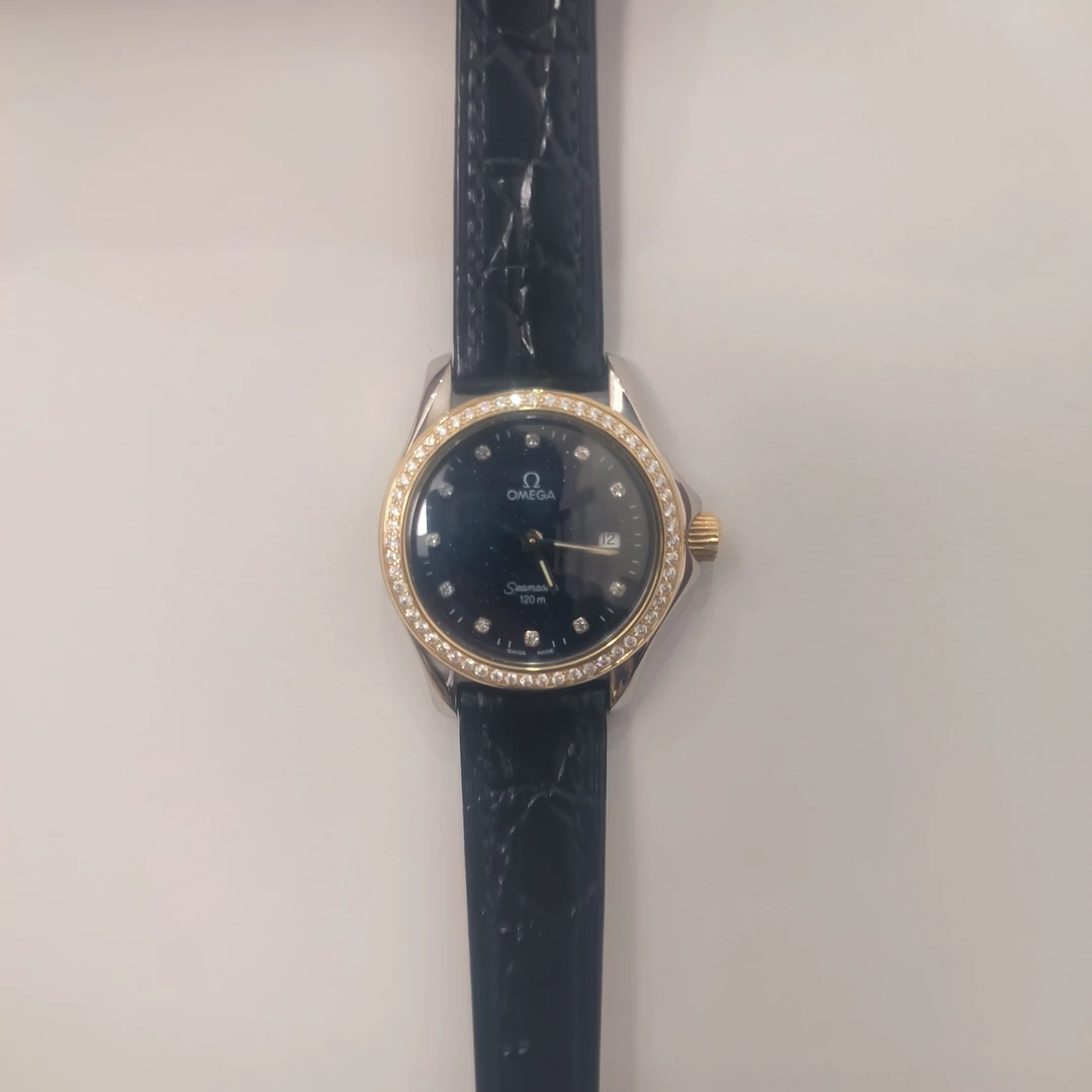 95新 Omega/欧米茄 49004/B海马系列/女士石英腕表/28盘/后钻盘