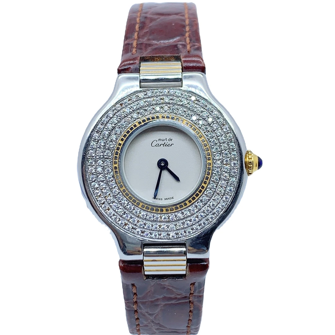 95新 Cartier/卡地亚 21世纪 女士石英表 28盘 带扣钻后配 11276