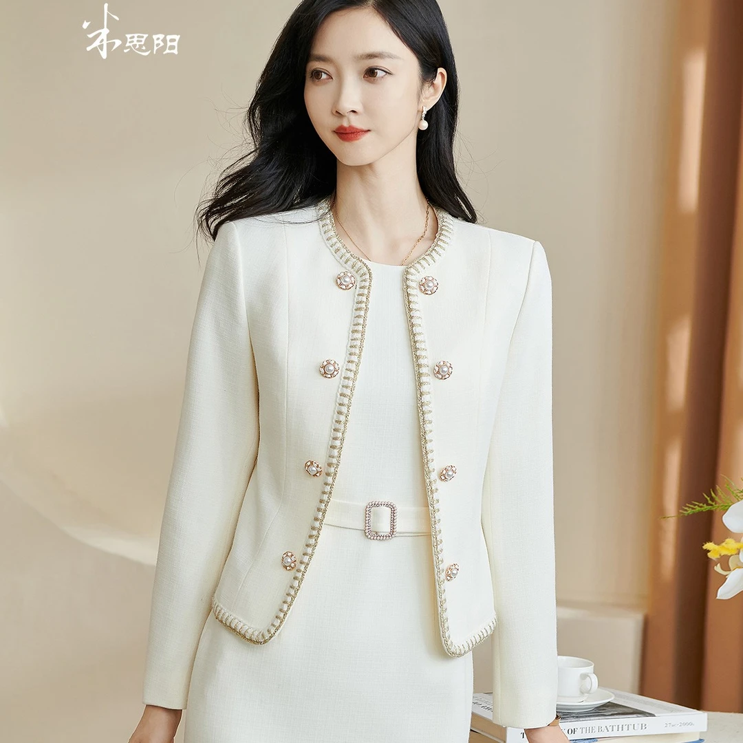 米思阳法式名媛小香风修身圆领排扣短外套5X23AW0188