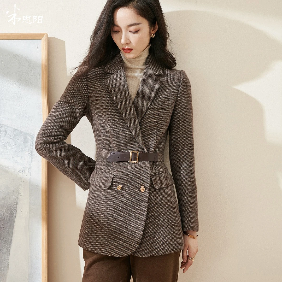 时尚修身小个子羊毛毛呢西装外套大衣女厚5X21DZ2471