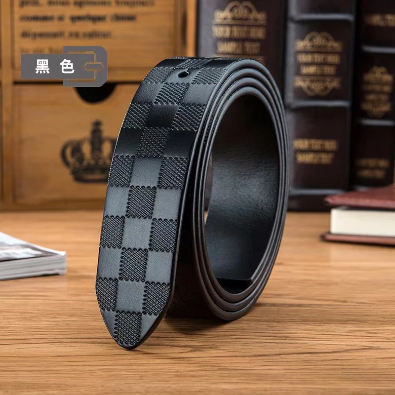 针扣款 男士真皮皮带头层牛皮腰带格子压纹男士腰带皮带