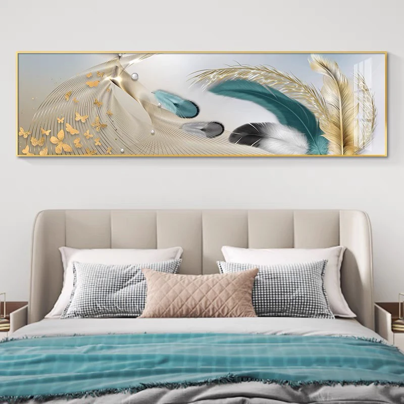 卧室床头挂画现代简约风温馨羽毛幸福一家卧室床头横版装饰画挂画