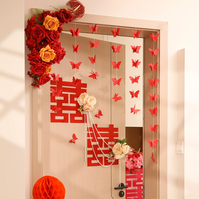 婚房布置房门喜字贴纸女方卧室新婚新房门贴拉花套装婚礼备婚物品