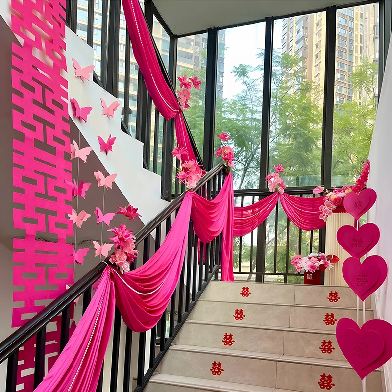 结婚楼梯扶手装饰婚房布置套装男方女方拉花婚礼用品大全新房台阶