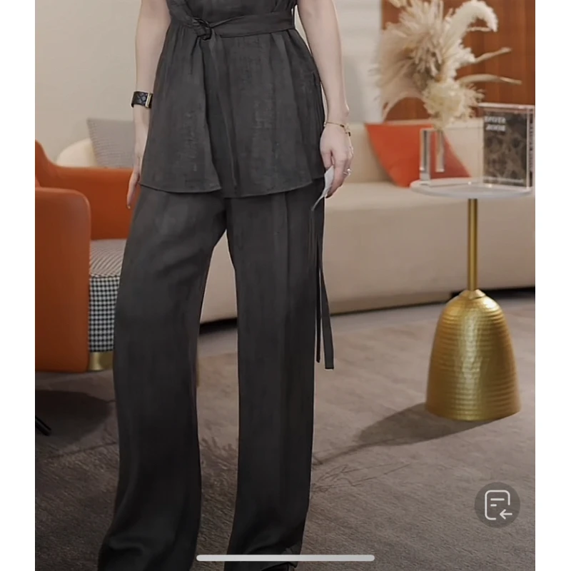 慕兰繁浮夏季新款时尚气质原创设计小众阔腿直筒休闲裤XM-69097