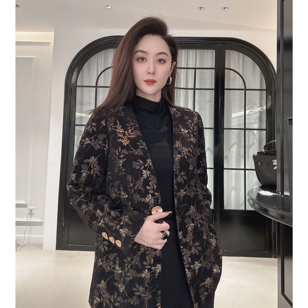 慕兰繁浮秋季新款新中式复古原创蝴蝶印花高级棉服外套XB-91002