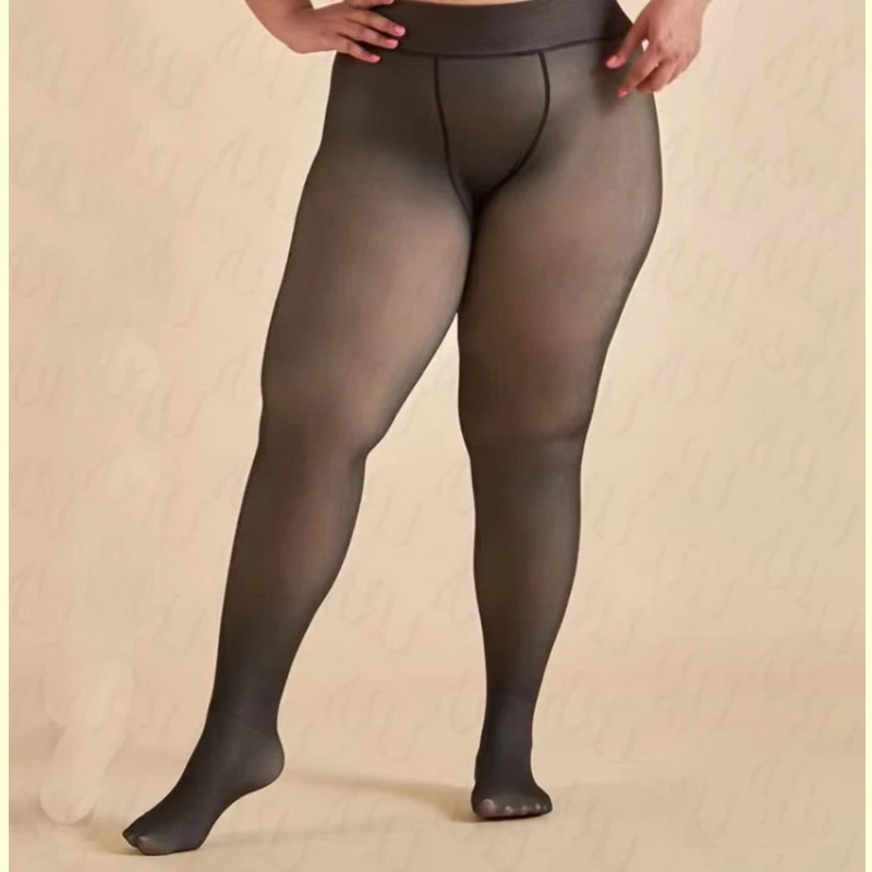 大码加绒保暖裤透肤打底裤200克秋冬假透肉连袜裤女一体光腿神器