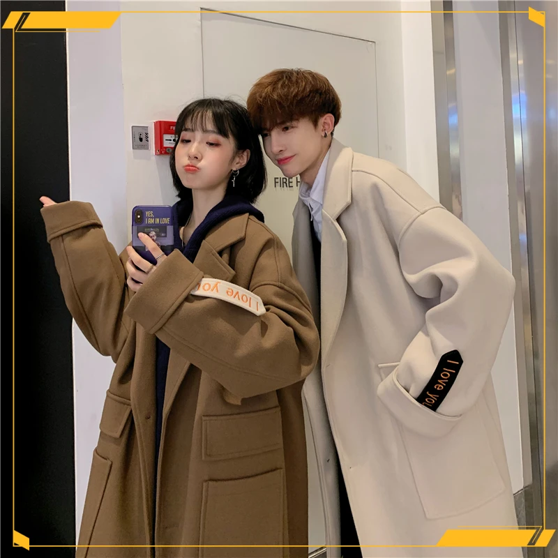 秋冬装情侣ins毛呢大衣男女冬季中长款风衣潮流宽松长款外套上衣