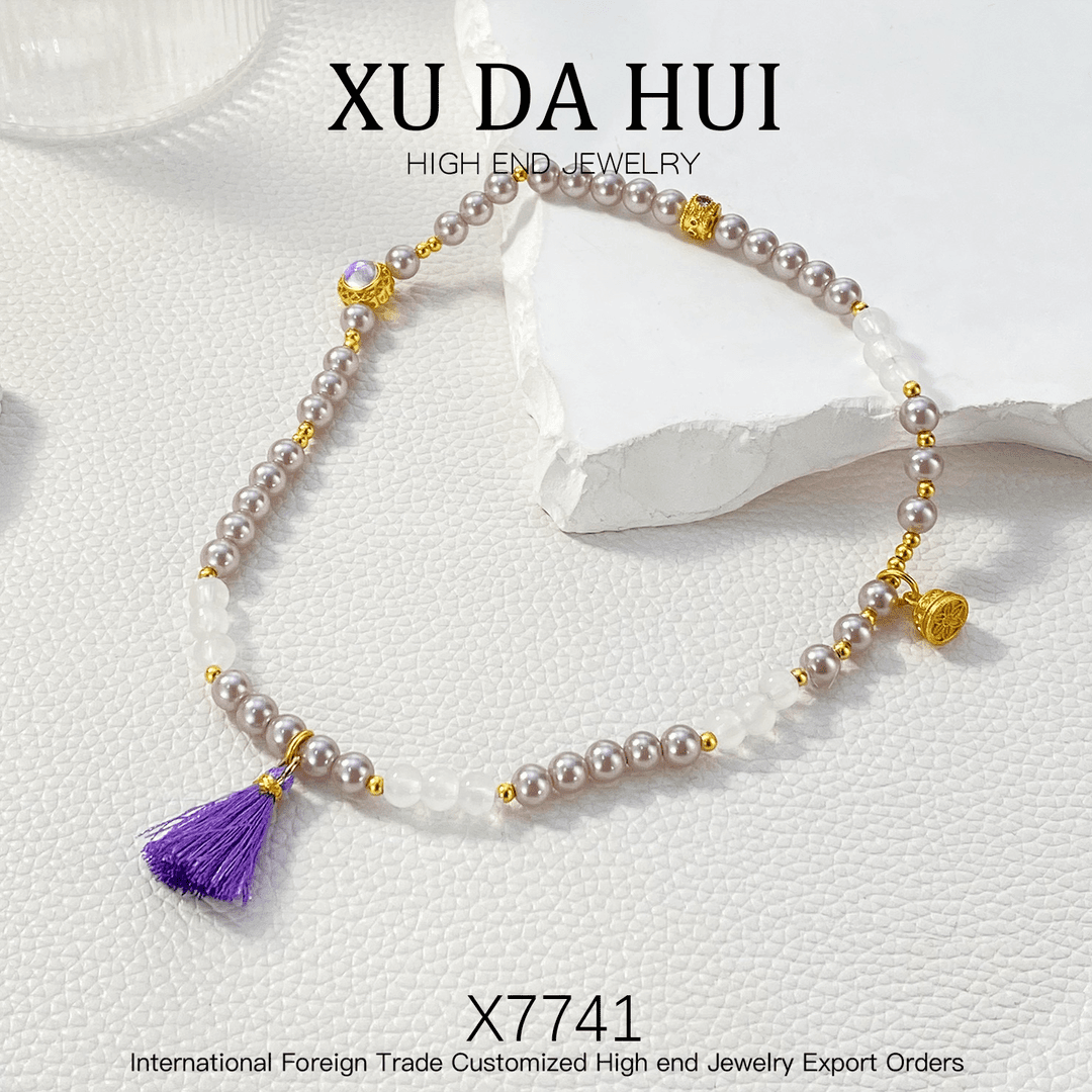 铜合金项链 可做手链新中式国风月光宝盒项链X7741紫色流苏